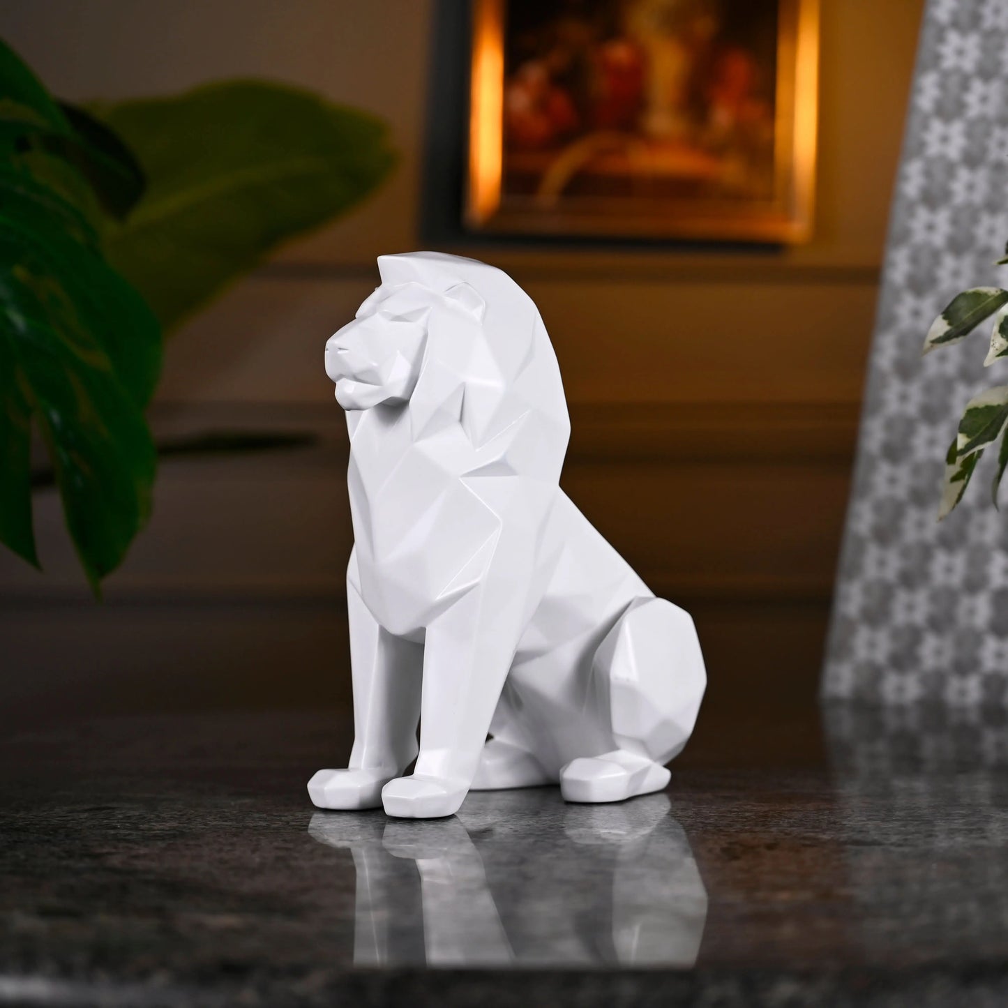 Stylized Geometric Sitting Lion Figurine theartarium