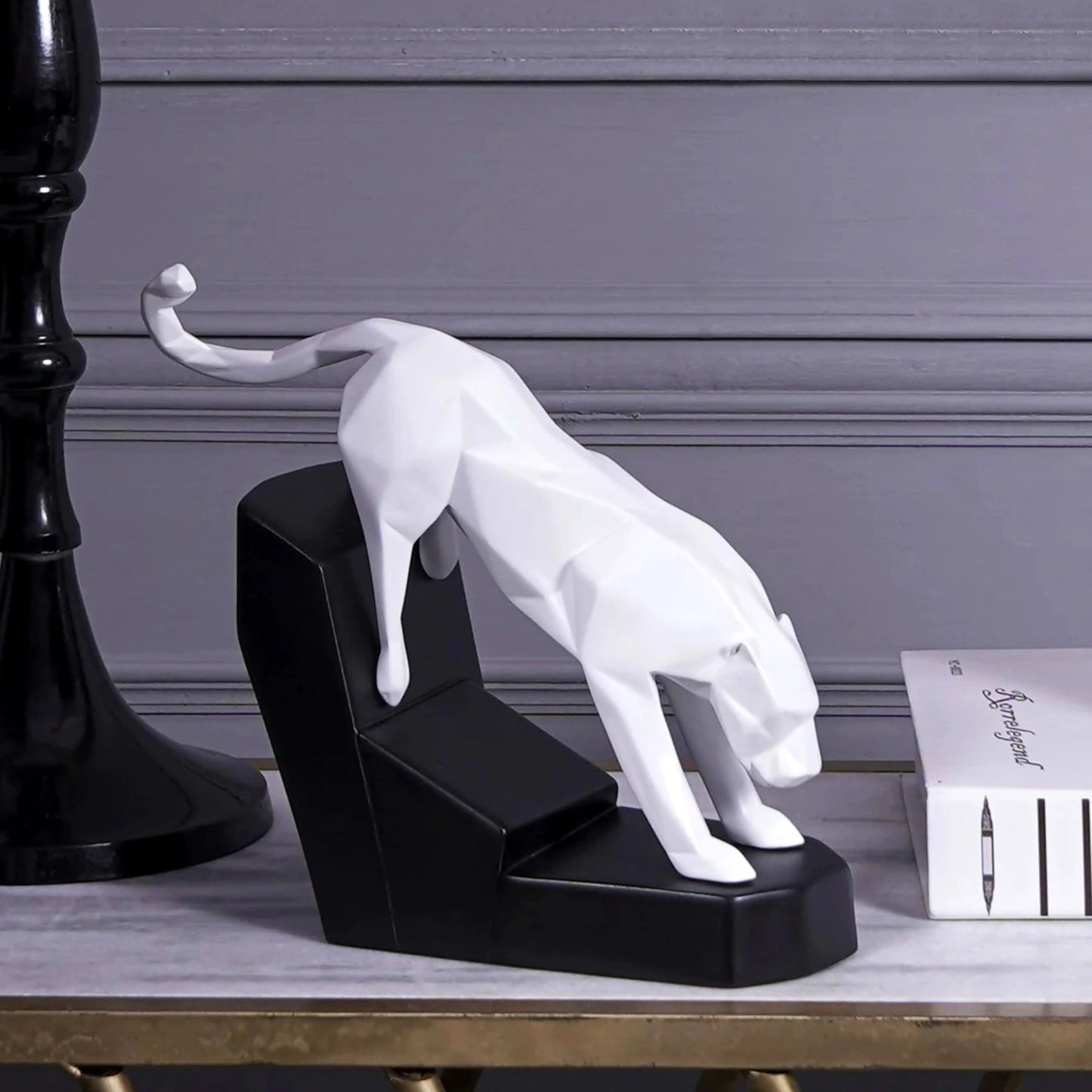 Modern Geometric Leaping Jaguar Figurine theartarium