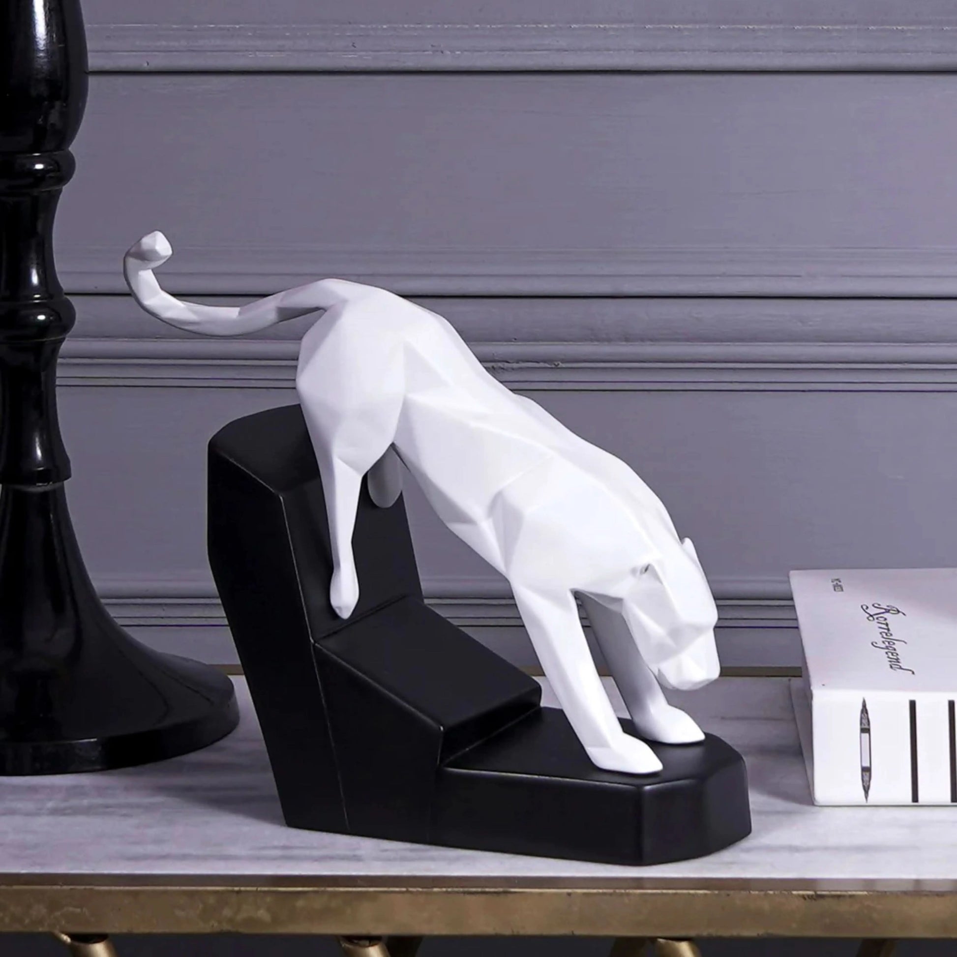 Modern Geometric Leaping Jaguar Figurine theartarium