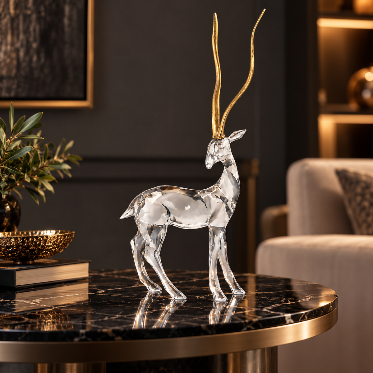 Standing African Gazelle with Golden Antlers 