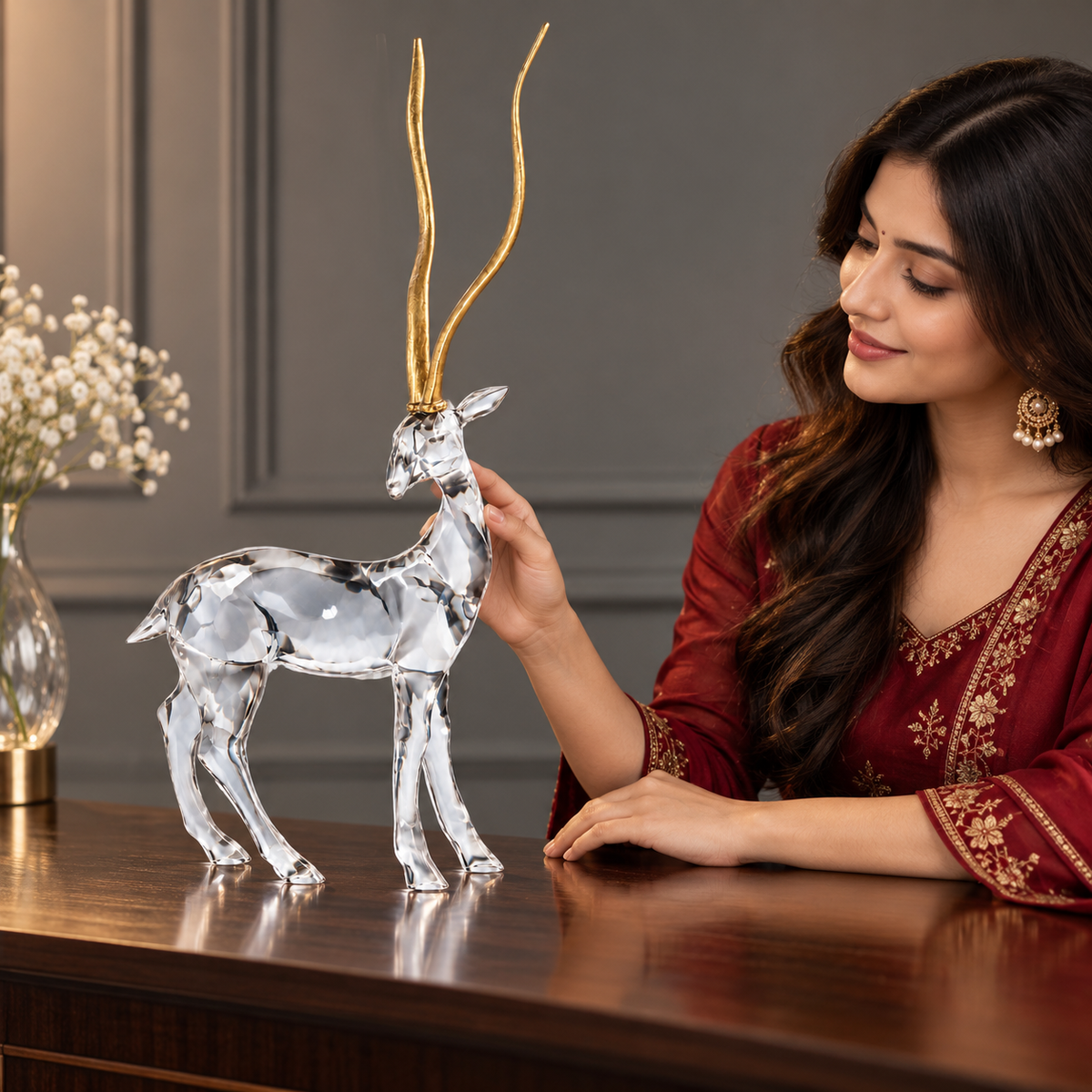 Standing African Gazelle with Golden Antlers 