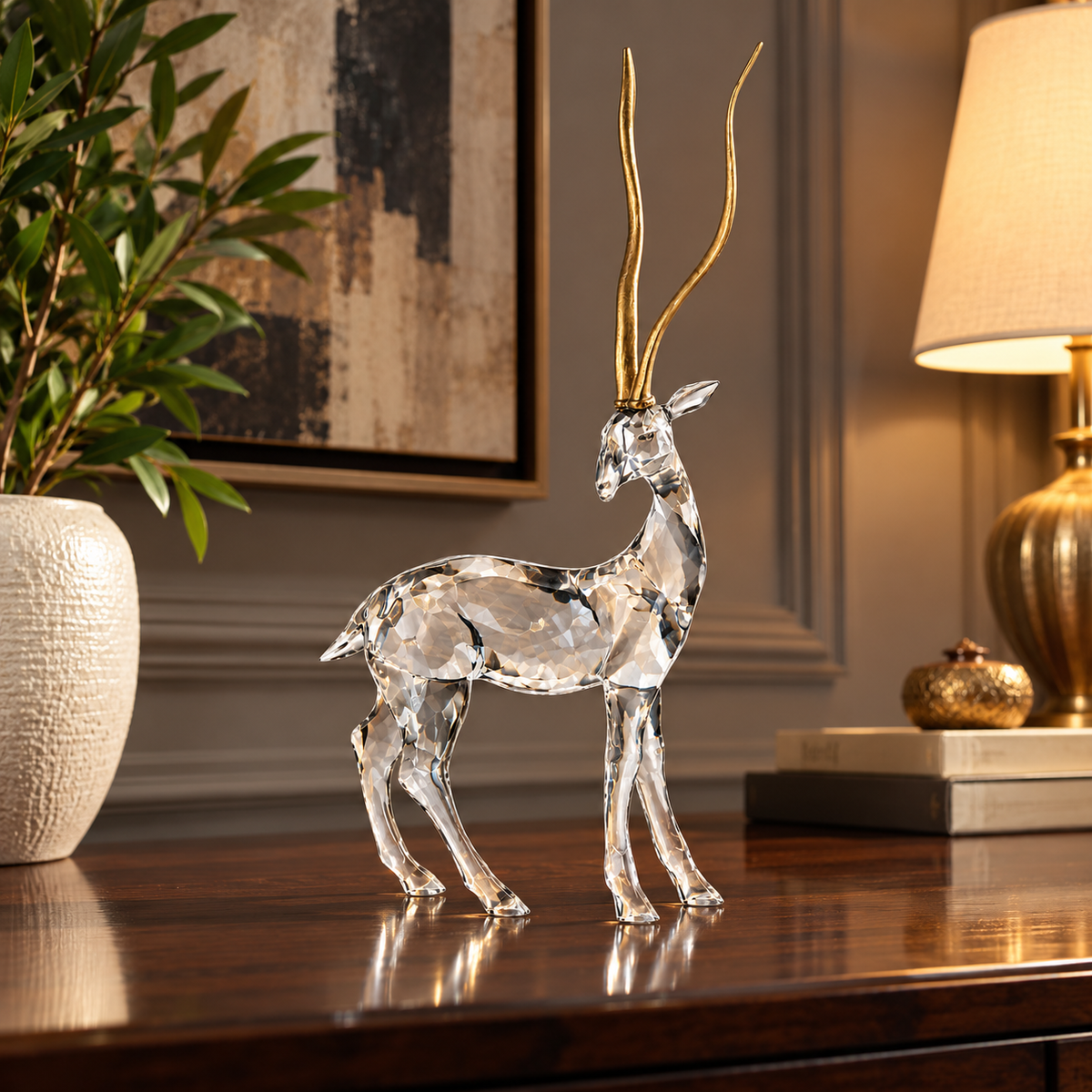 Standing African Gazelle with Golden Antlers 