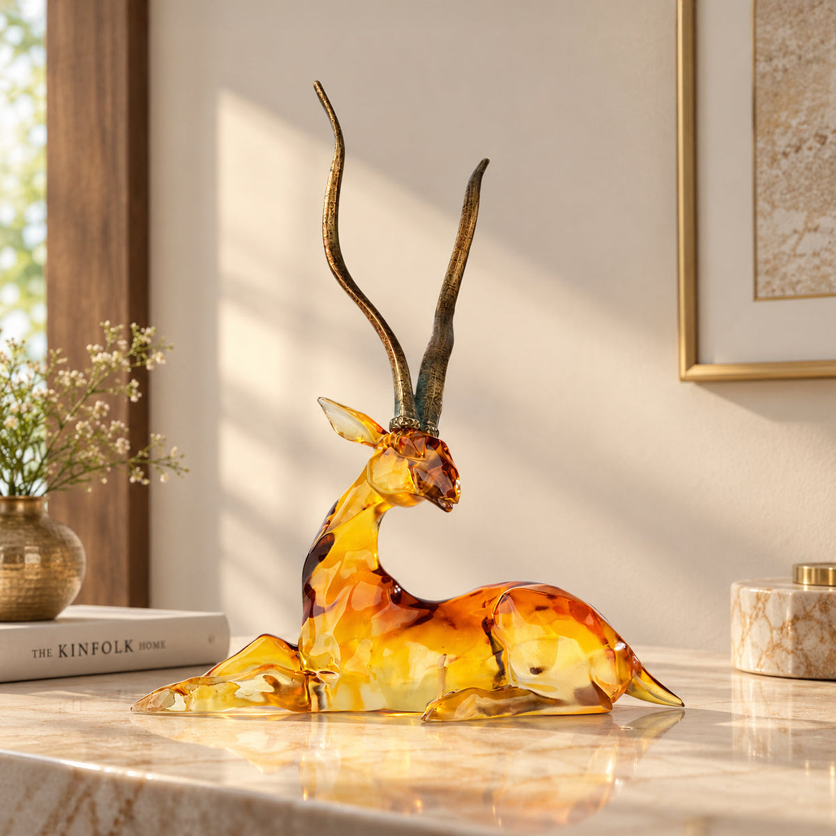 African Gazelle with Golden Antlers Sculpture 