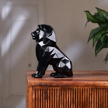 Stylized Geometric Sitting Lion Figurine theartarium