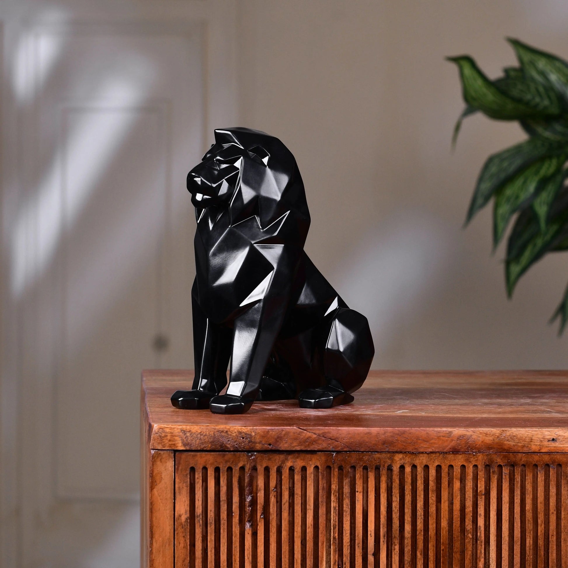 Stylized Geometric Sitting Lion Figurine theartarium