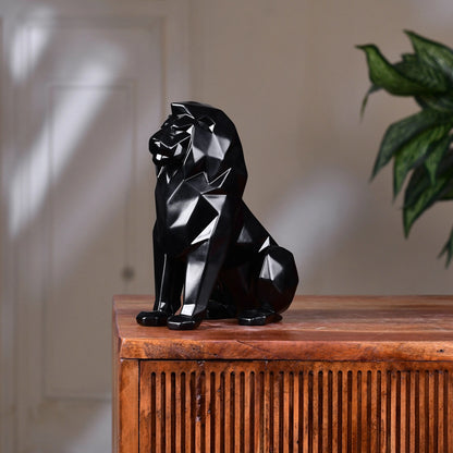 Stylized Geometric Sitting Lion Figurine theartarium