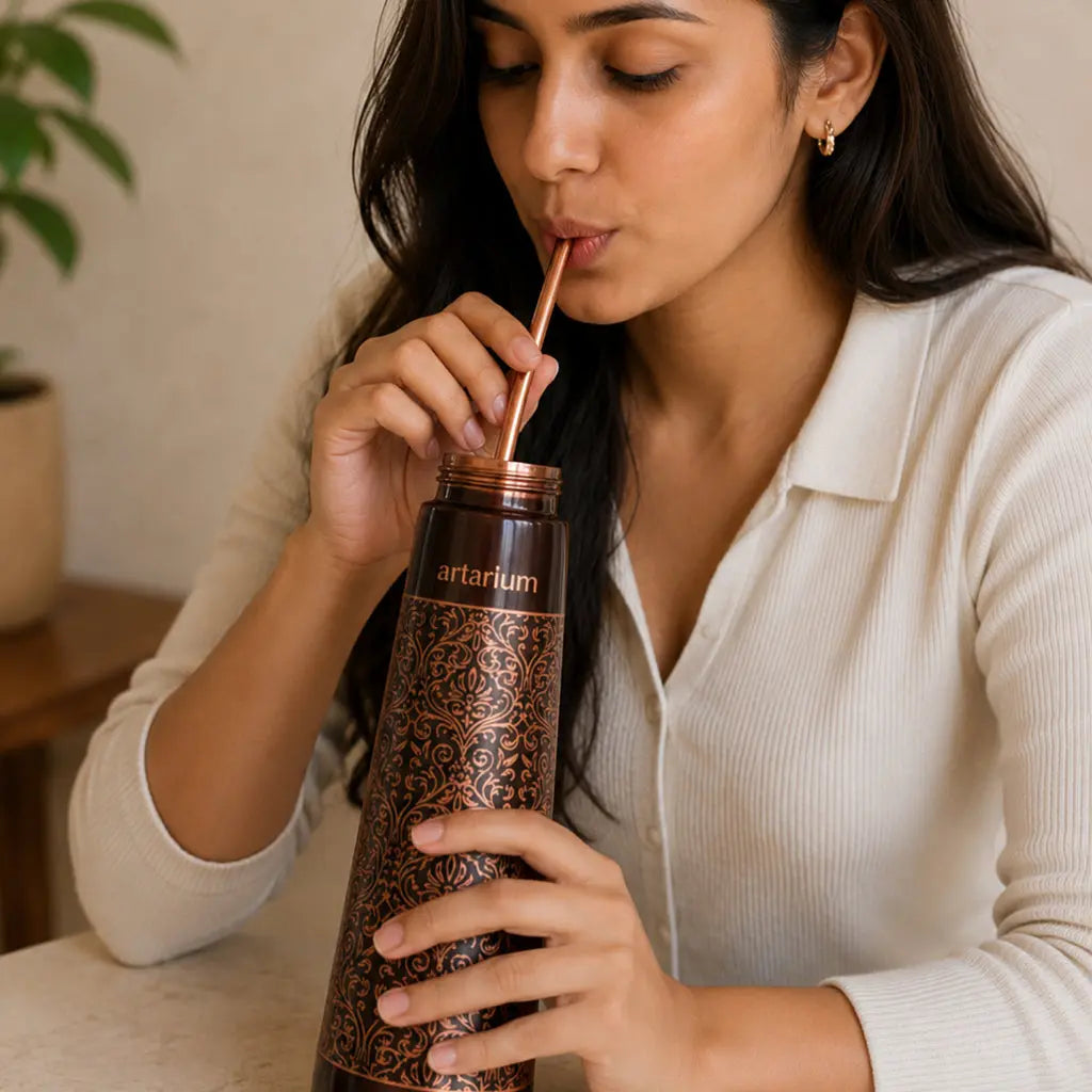 Etching Copper Bottle with Straw Set