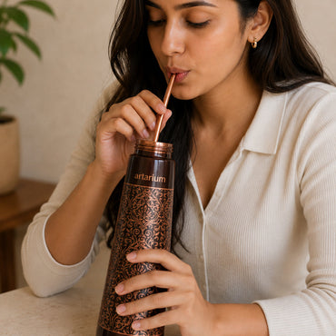 Etching Copper Bottle with Straw Set Artarium
