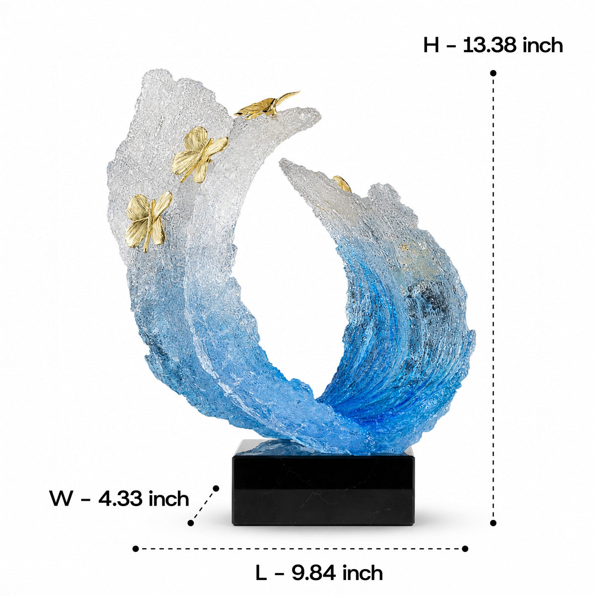 Blue Sea Wave with Golden Butterflies Sculpture 