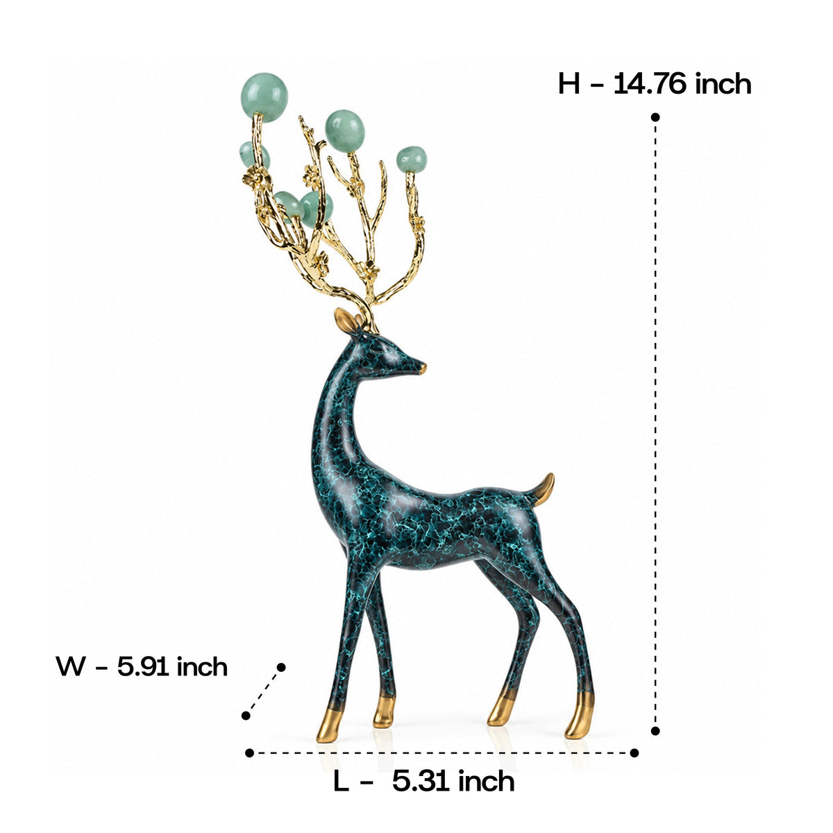 Zinc Alloy with Agate Horn Brass Deer Sculpture 