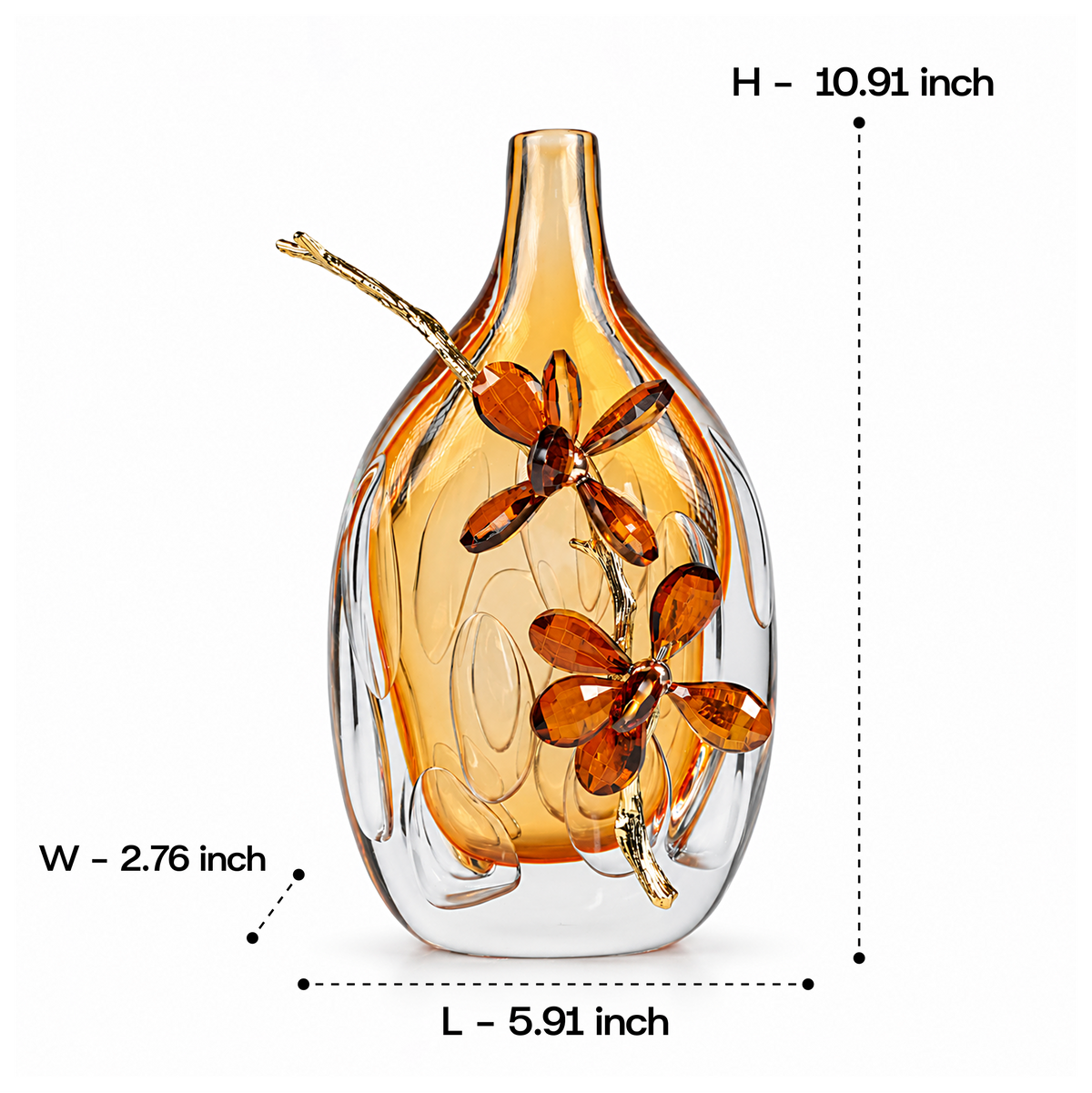 Crystal Flora Doré Alloy Petal Glass Vase 