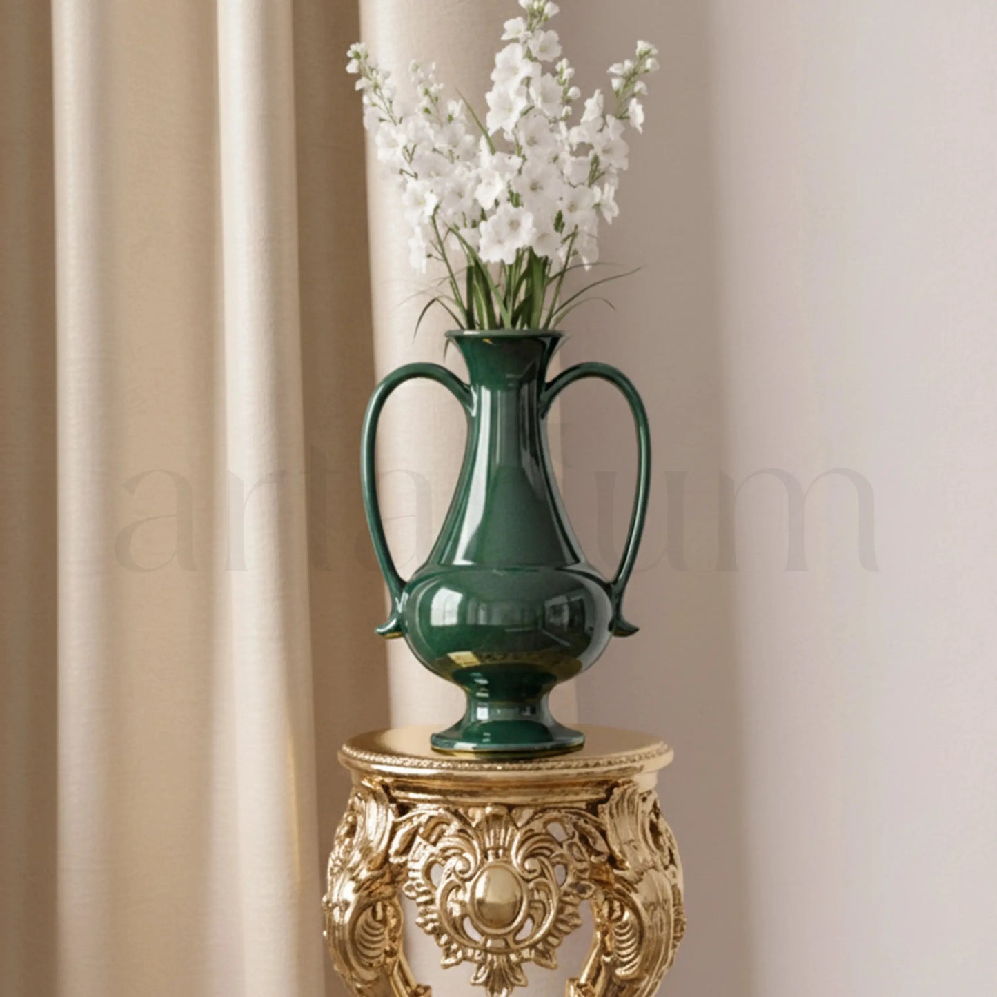 A Gleam in Green - Ceramic Amphora Vase