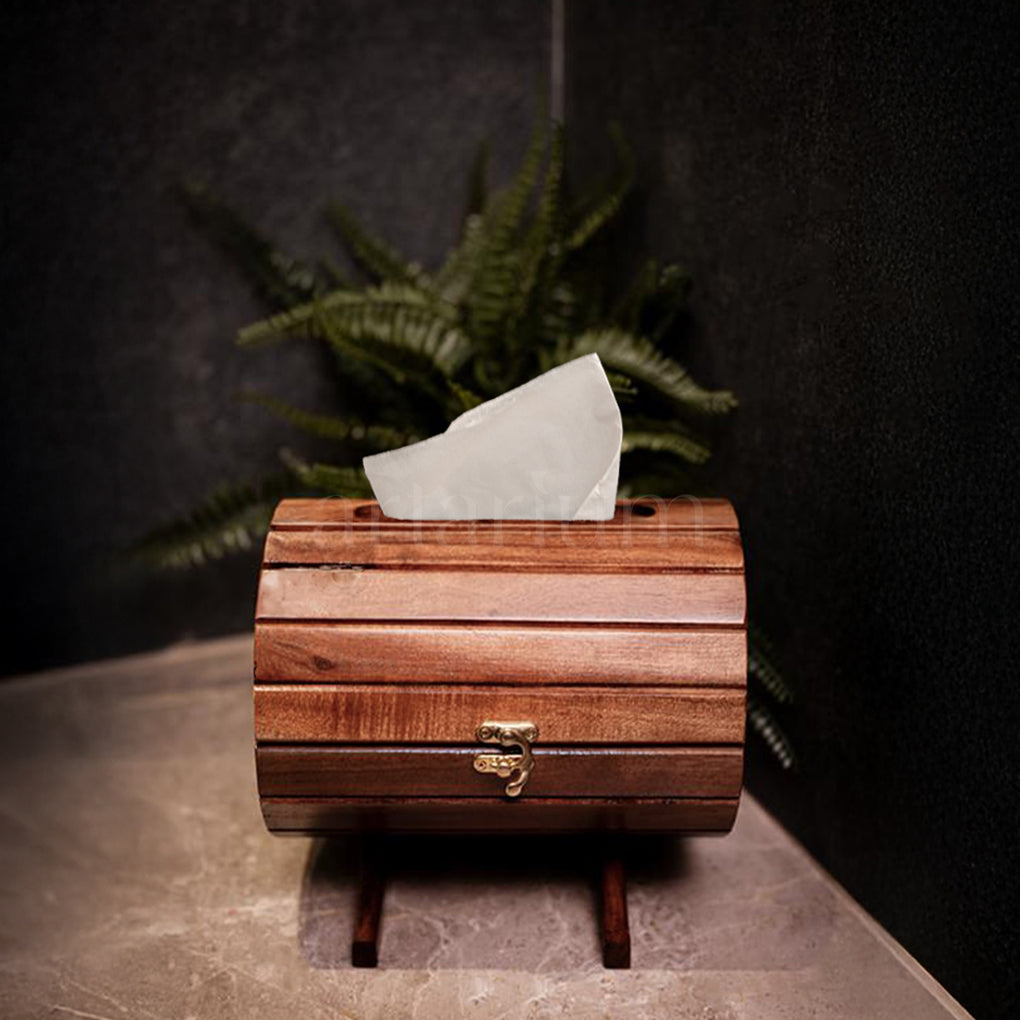Wooden Wine Barrel Tissue Box