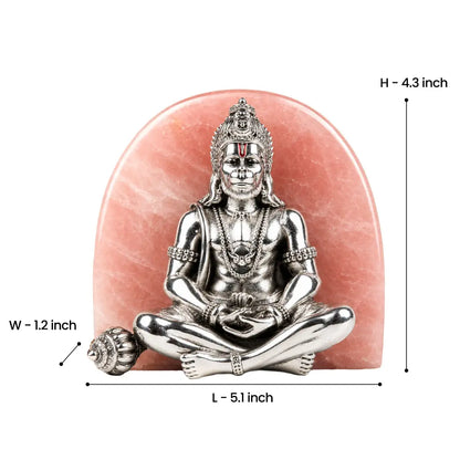 Rose Quartz Lord Hanuman Silver-Plated Idol 