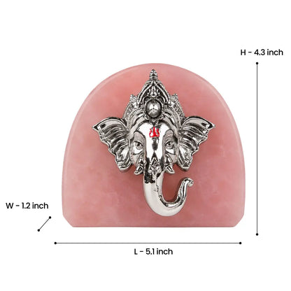 Rose Quartz Ganesha Silver-Plated Idol 