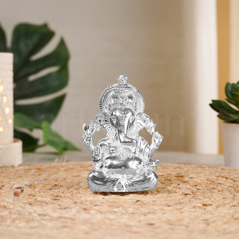 Vighnaharta Ganesha Silver Plated Idol