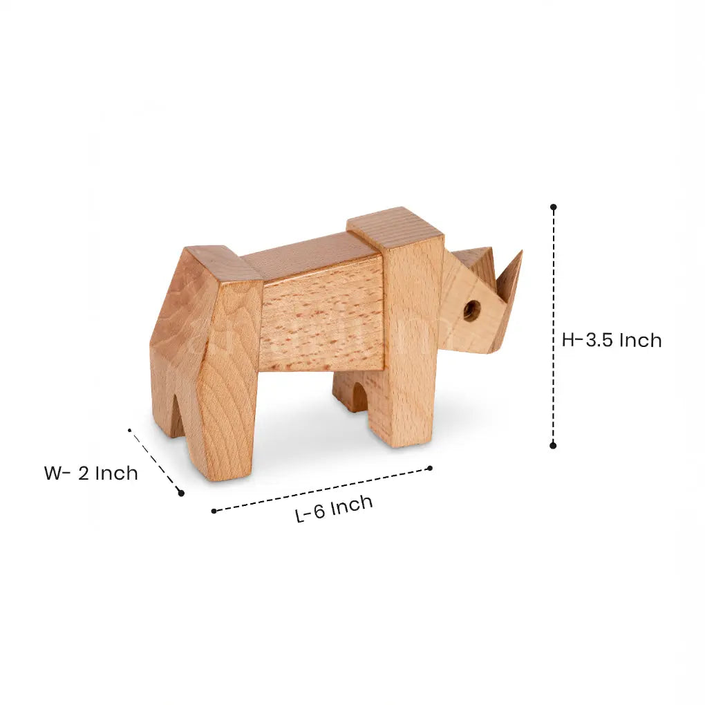 Wooden Rhino Figurine The Artarium