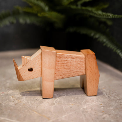 Wooden Rhino Figurine The Artarium