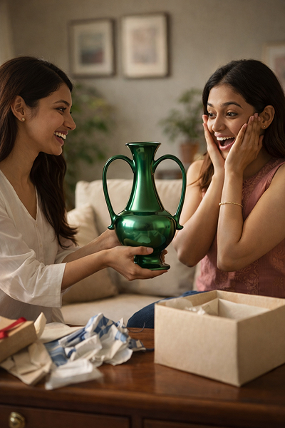 A Gleam in Green - Ceramic Amphora Vase