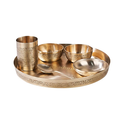 Handcrafted Etching brass thali - set of 6