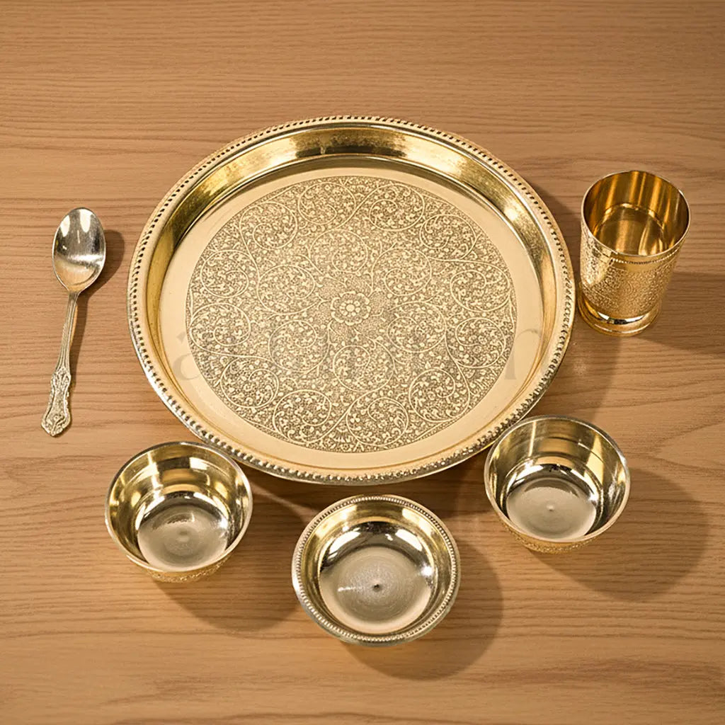 Brass Etching Dana Thali  - Set of 6