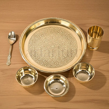 Brass Etching Dana Thali  - Set of 6