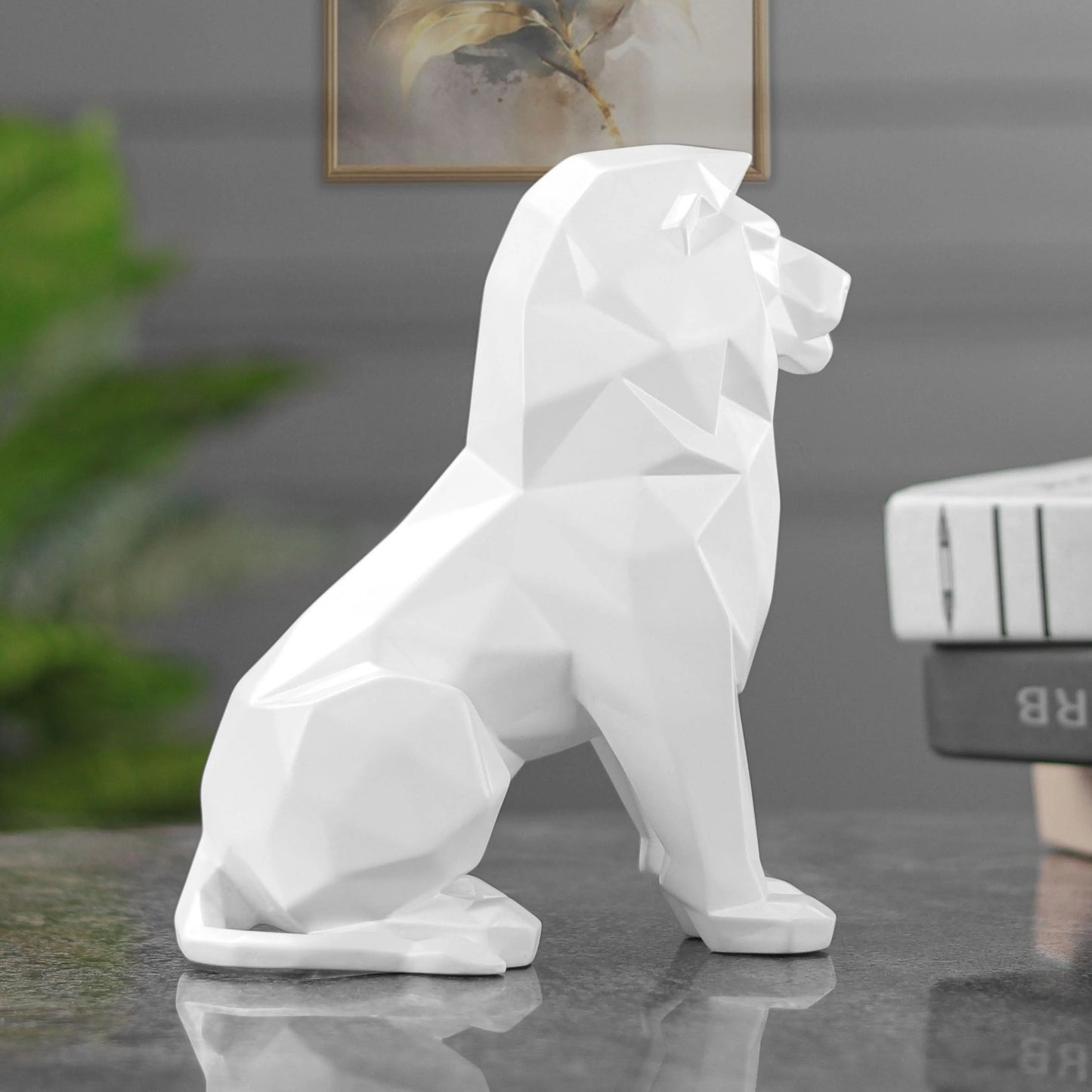 Stylized Geometric Sitting Lion Figurine theartarium
