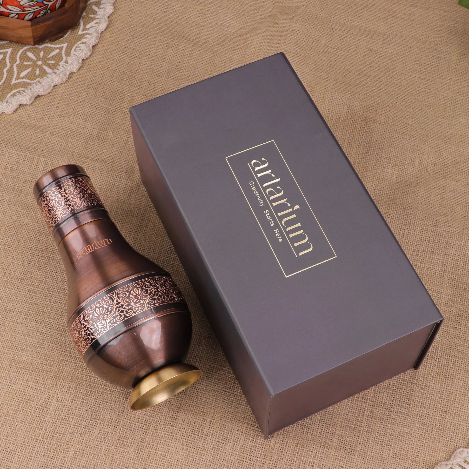 Antique Etching Pear Copper Jar with Gift Box theartarium