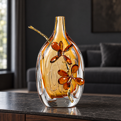 Crystal Flora Doré Alloy Petal Glass Vase 