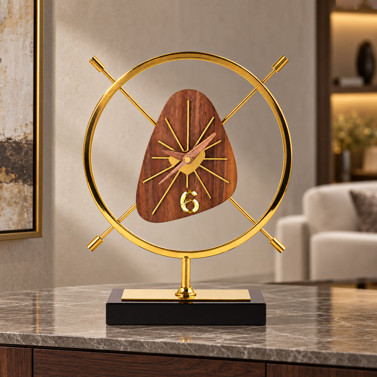 Walnut Wood Crystal Table Clock 
