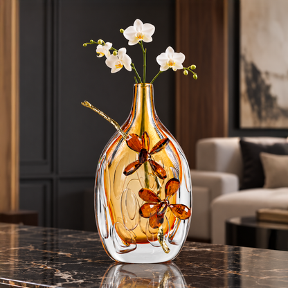 Crystal Flora Doré Alloy Petal Glass Vase 