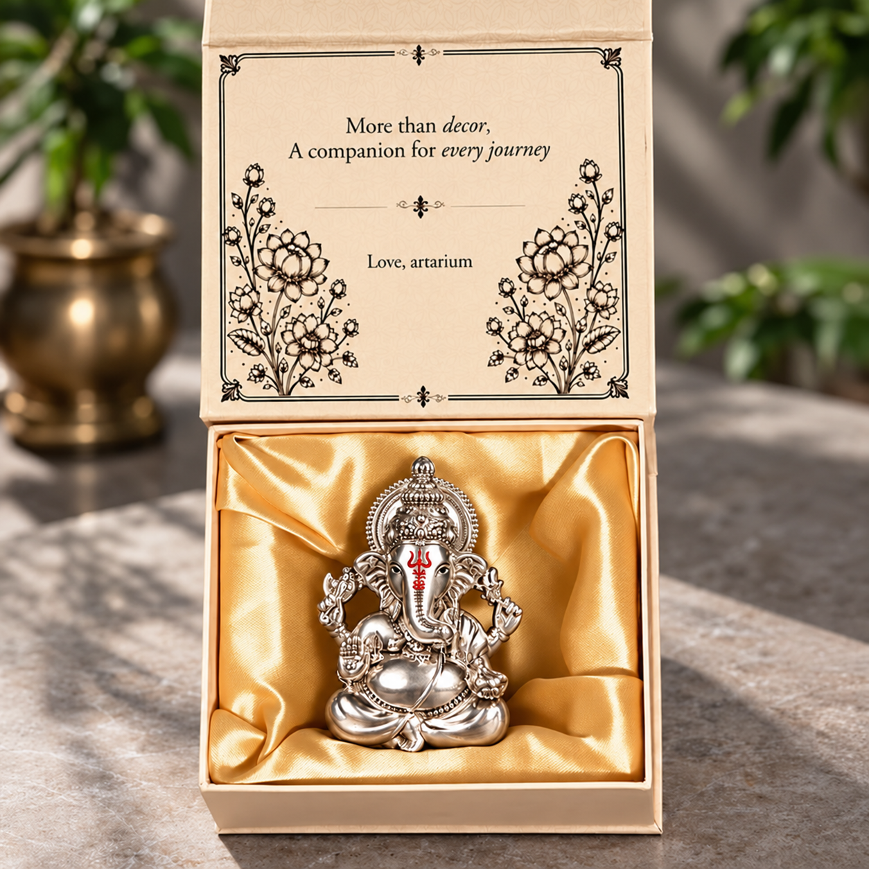Vighnaharta Ganesha Silver-Plated Idol with premium packaging 