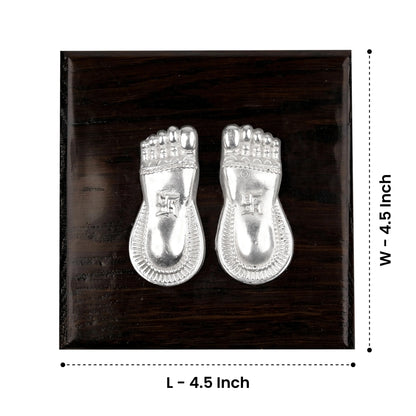 Silver Plated Laxmi Charan Paduka with Wooden Base