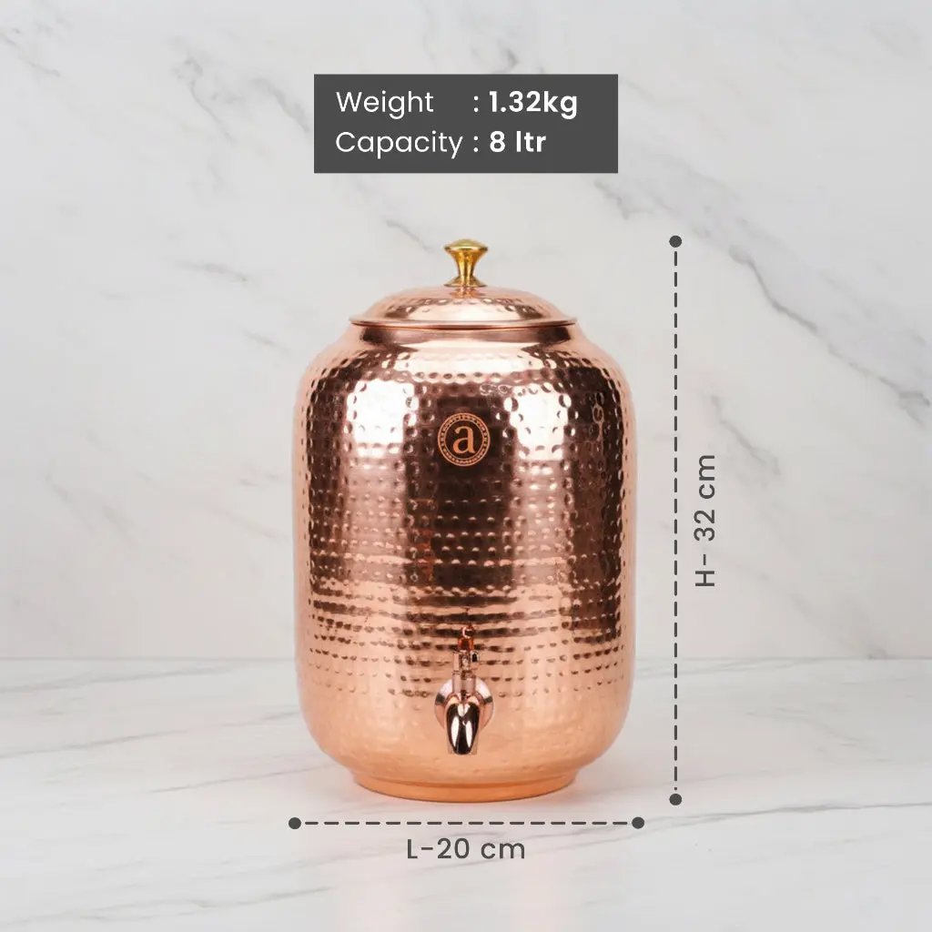 Antique Copper Water Dispenser With Lid (8 litres)