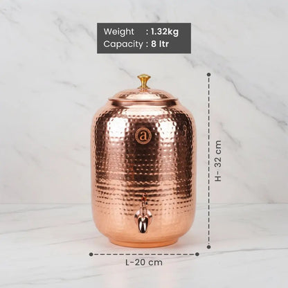 Antique Copper Water Dispenser With Lid (8 litres)