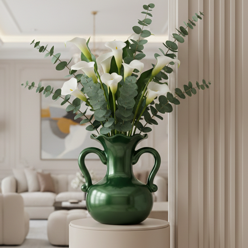 A Gleam in Green - Ceramic Baroque Vase