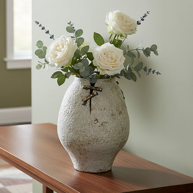 Rock-Stitch Ceramic Urn Vase