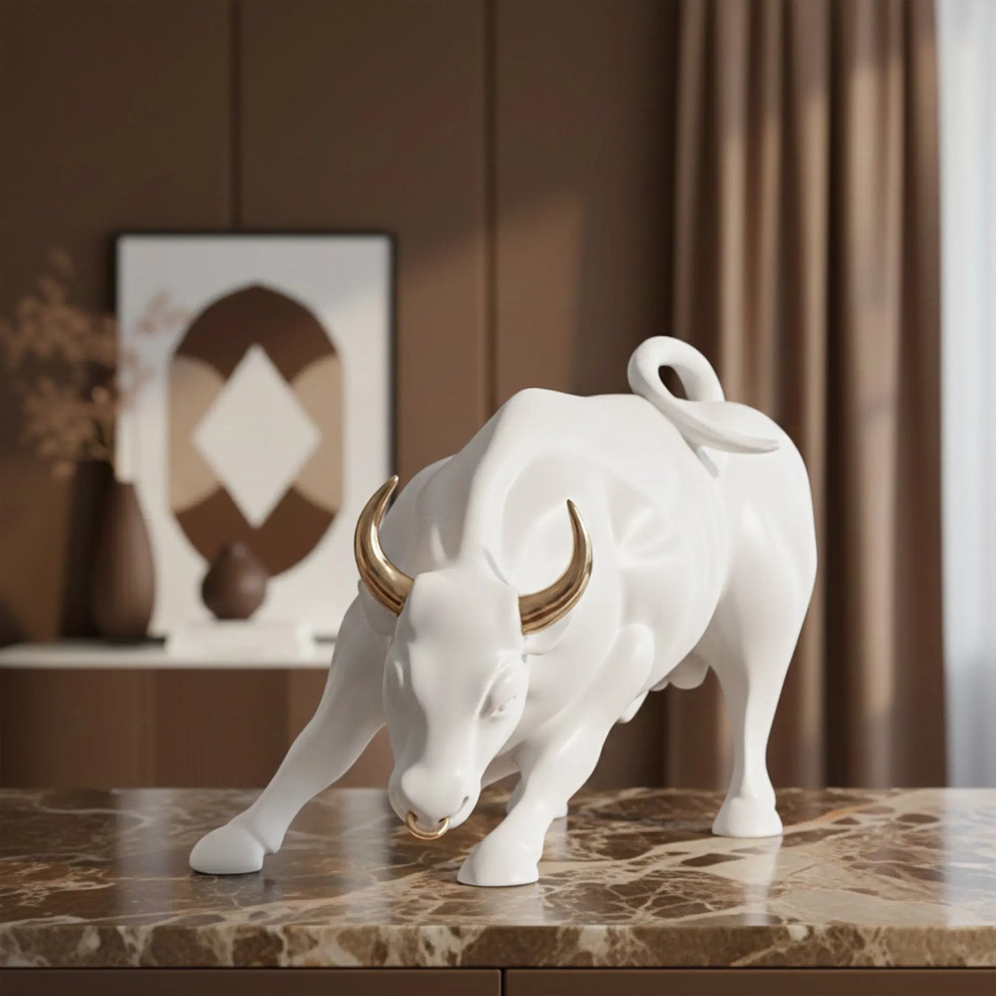 Abstract Art Charging Bull Figurine Big