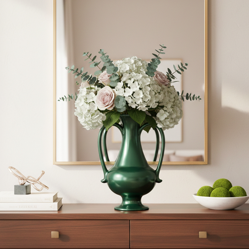 A Gleam in Green - Ceramic Amphora Vase