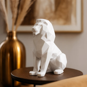 Stylized Geometric Sitting Lion Figurine