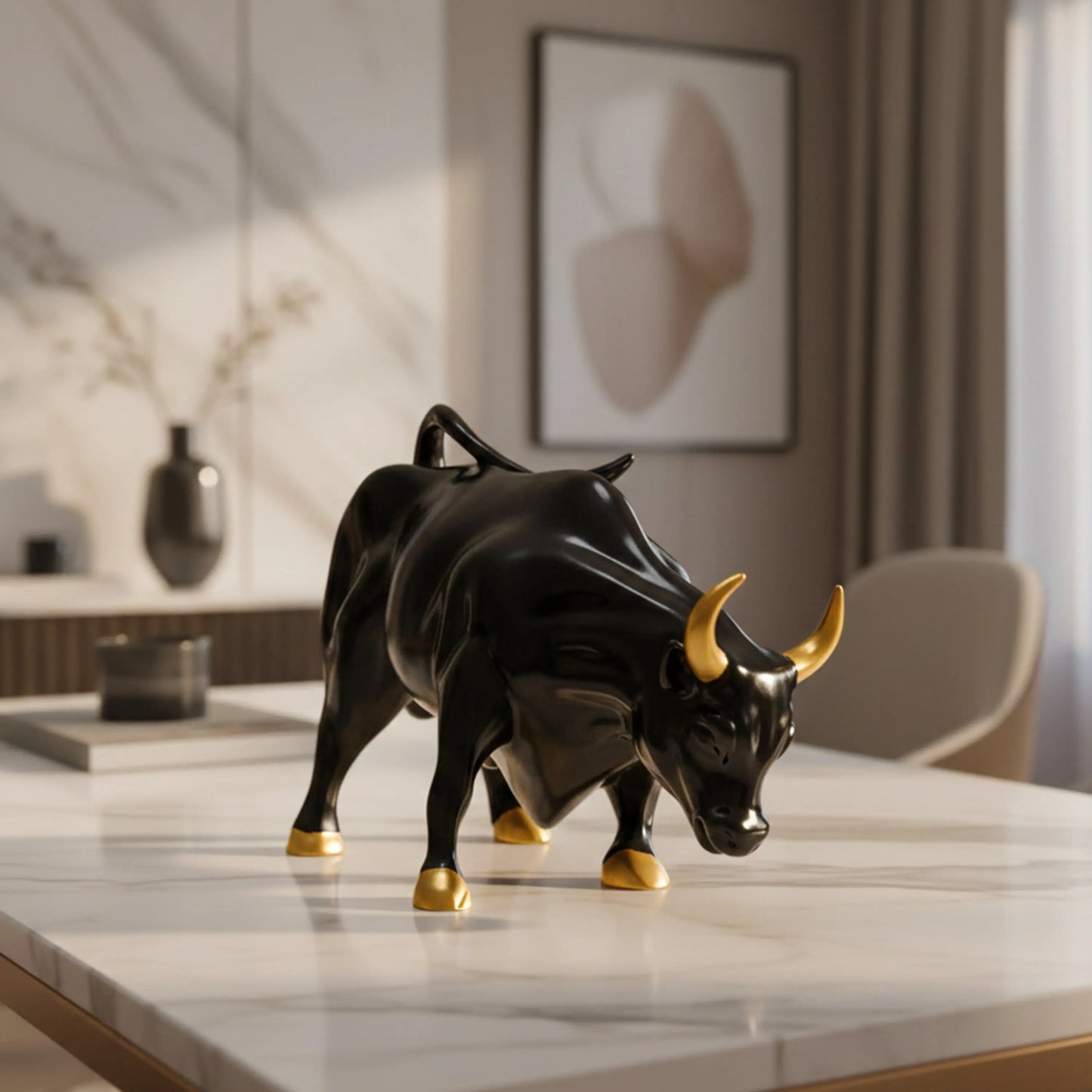 Abstract Art Charging Bull Figurine Small