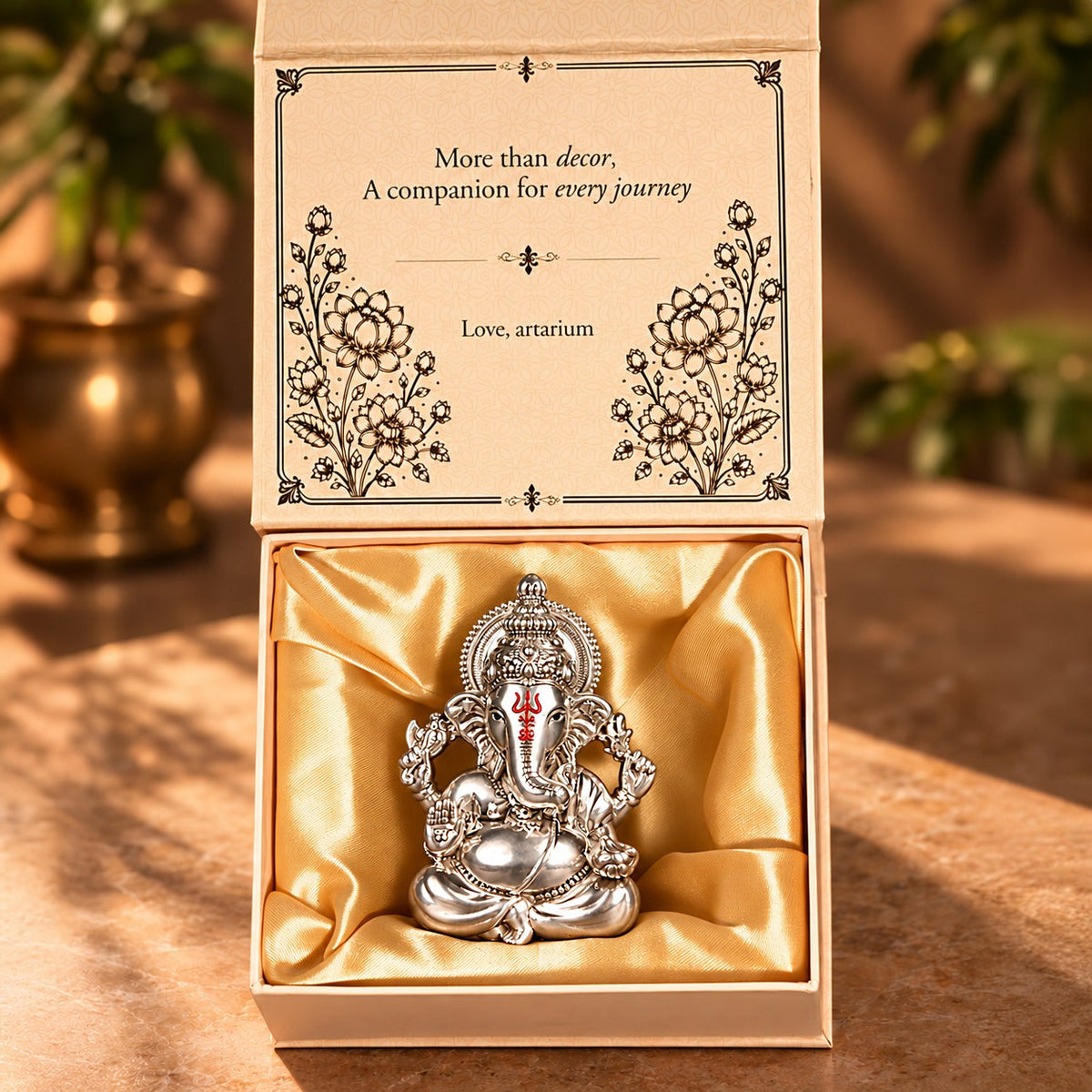Vighnaharta Ganesha Silver-Plated Idol with premium packaging 