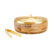 Wooden Roti Box with Brass Lid & Tongs