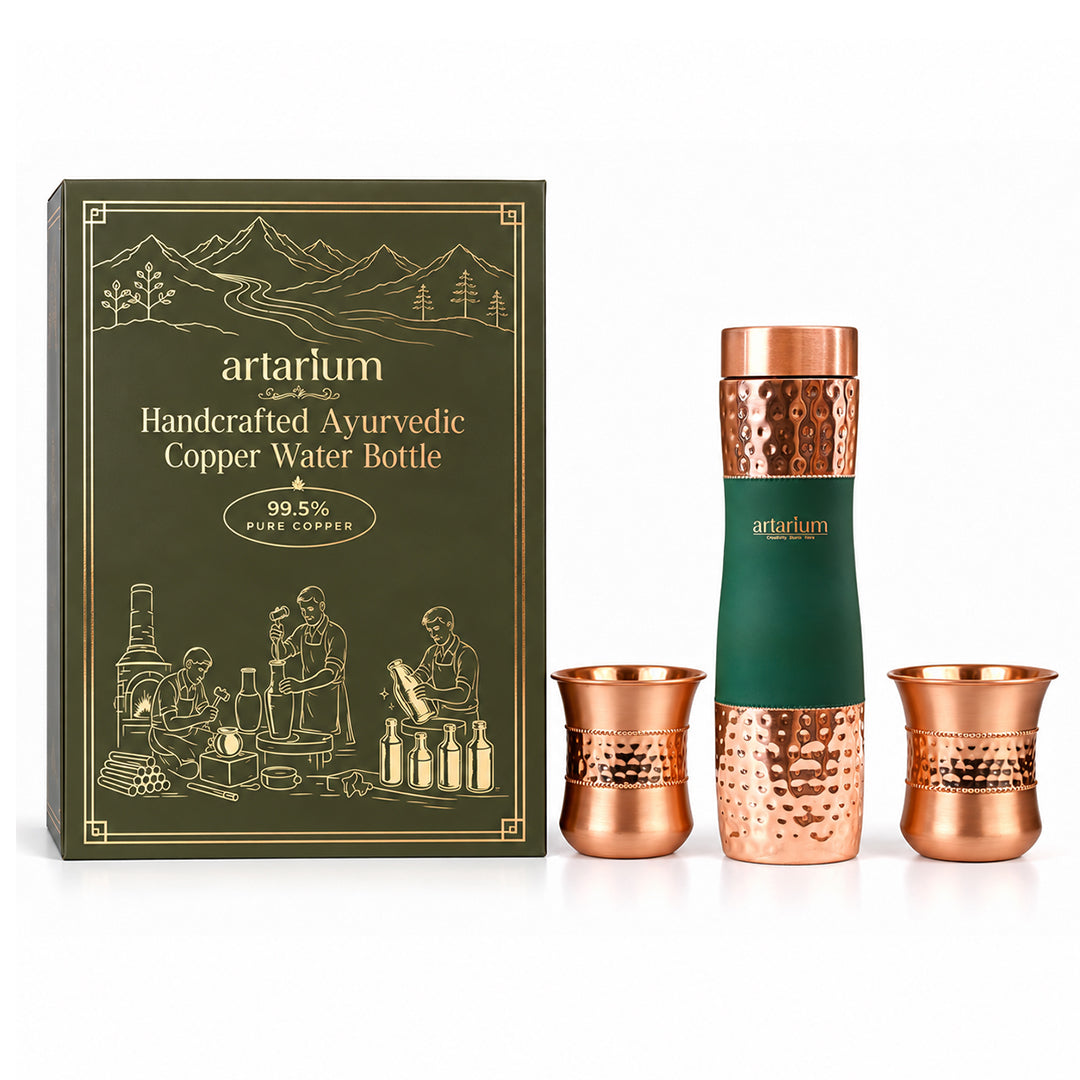Green Hammered Bottle with cups with premium packaging 