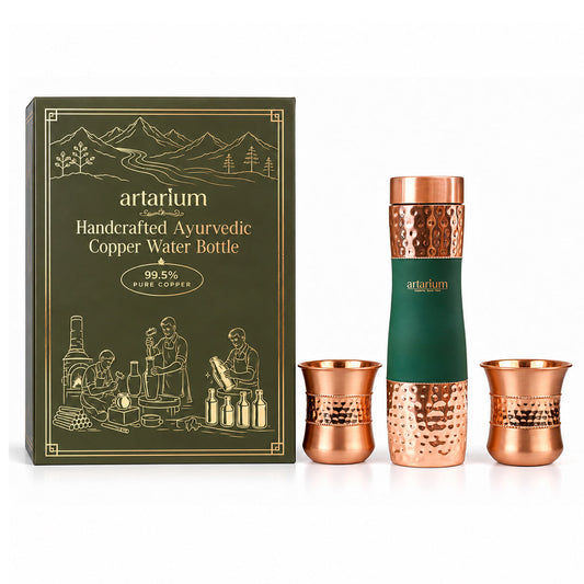 Green Hammered Bottle with cups with premium packaging 