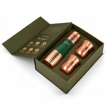 Green Hammered Bottle with cups with premium packaging 