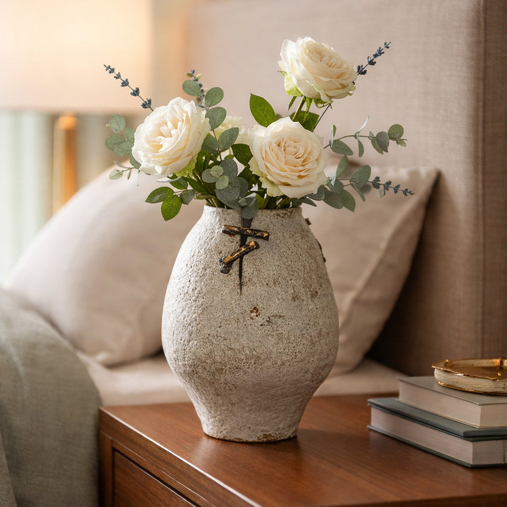 Rock-Stitch Ceramic Urn Vase