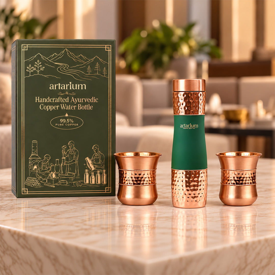 Green Hammered Bottle with cups with premium packaging 
