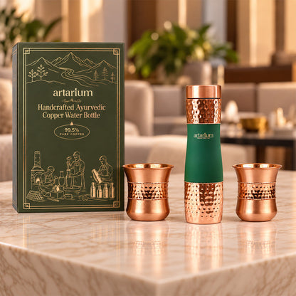 Green Hammered Bottle with cups with premium packaging 