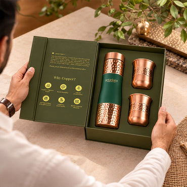 Green Hammered Bottle with cups with premium packaging 